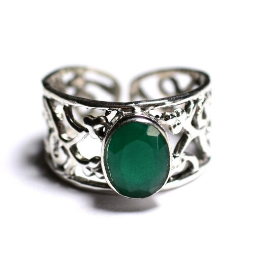 N224 - bague argent 925 et pierre - emeraude facettée ovale 9x7mm