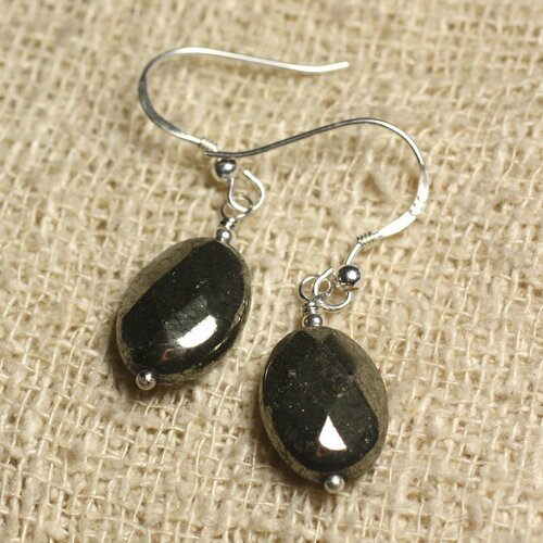 Boucles d'oreilles argent 925 - pyrite dorée ovales facettés 14x10mm
