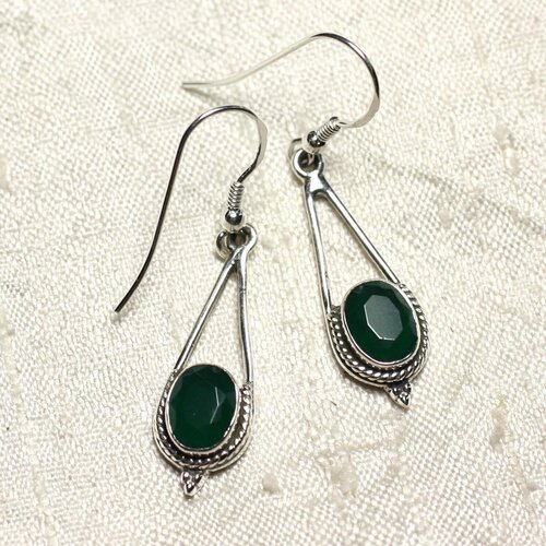 Bo212 - boucles d'oreilles argent 925 et pierre emeraude gouttes 30mm