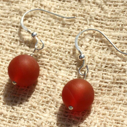 Boucles d'oreilles argent 925 - agate rouge mat 10mm