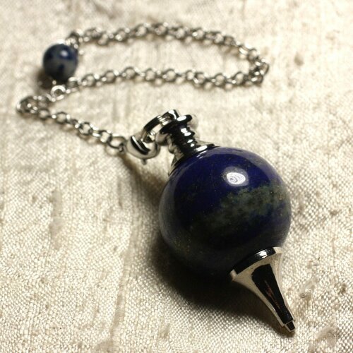 Pendule métal argenté rhodium et pierre semi précieuse - lapis lazuli boule 25mm
