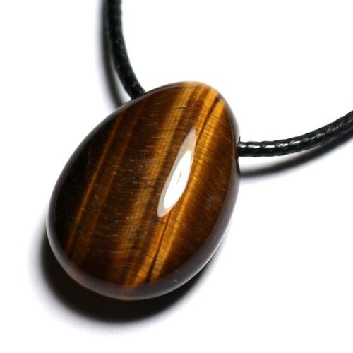 Collier pendentif pierre - oeil de tigre goutte 25mm marron doré