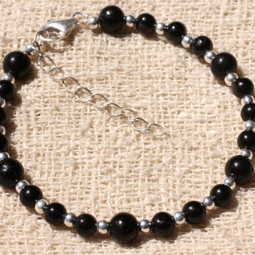Bracelet argent 925 et pierre - tourmaline noire 5-6mm