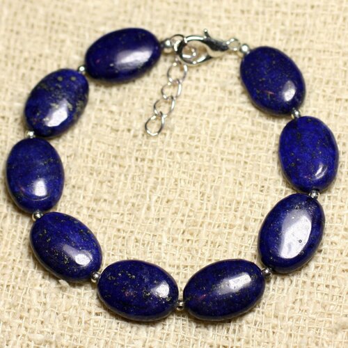 Bracelet argent 925 et pierre - lapis lazuli ovales 14mm