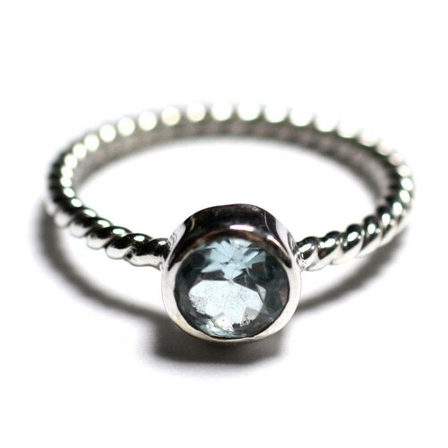 N231 - bague argent 925 et pierre - topaze bleue 6mm anneau torsade