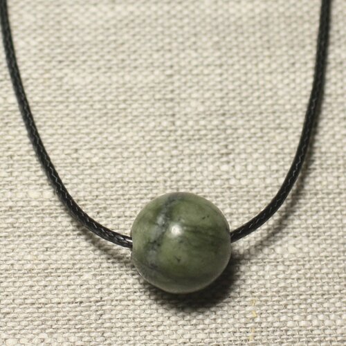 Collier pendentif pierre semi précieuse - jade nephrite canada boule 14mm