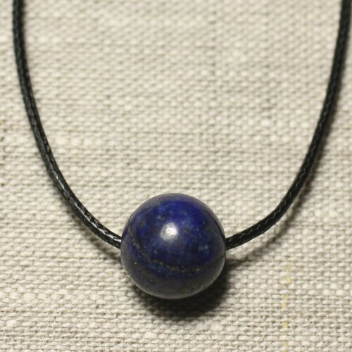 Collier pendentif pierre semi précieuse - lapis lazuli boule 14mm