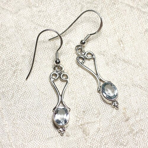 Bo208 - boucles d'oreilles argent 925 coeurs 31mm topaze bleue