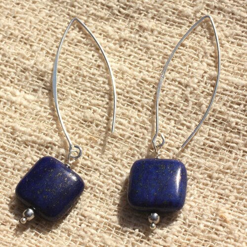 Boucles d'oreilles argent 925 - lapis lazuli carrés 14mm
