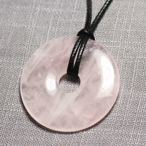 Collier pendentif pierre - quartz rose rond cercle donut pi 40mm rose clair