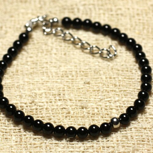 Bracelet argent 925 et pierre semi précieuse tourmaline noire 4mm