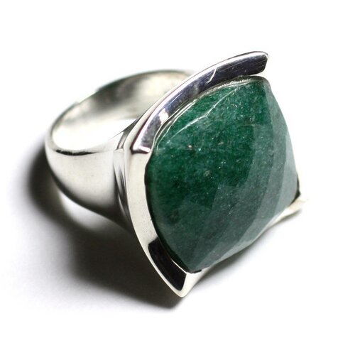 N222 - bague argent 925 aventurine verte facettée carré 20mm