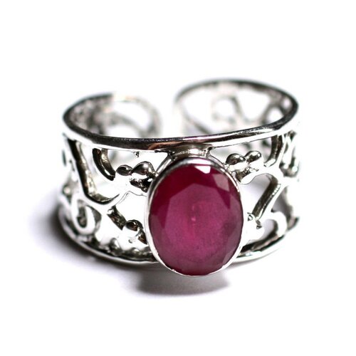 N224 - bague argent 925 et pierre - rubis ovale facetté 9x7mm
