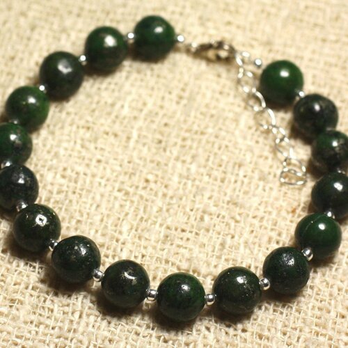 Bracelet argent 925 et pierre semi précieuse - pyrite verte 8mm