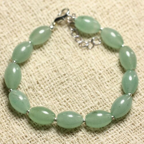 Bracelet argent 925 et pierre - aventurine verte olives 10x8mm