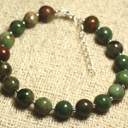 Bracelet argent 925 et pierre semi précieuse - opale verte 8mm