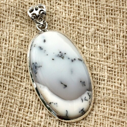 N18 - pendentif argent 925 et agate dendritique ovale 40x23mm