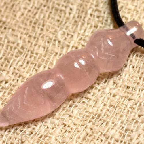 Collier pendentif pendule egyptien thot gravé pierre 46mm - quartz rose