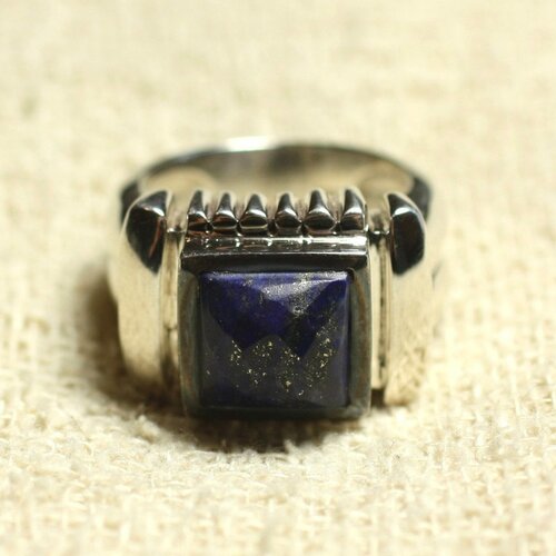 N123 - bague argent 925 et pierre - lapis lazuli carré facetté 10mm