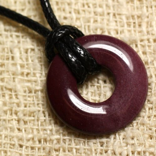 Collier pendentif en pierre - jaspe mokaïte donut 20mm