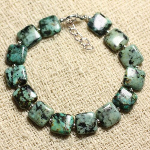 Bracelet argent 925 et pierre semi précieuse - turquoise africaine carrés 10mm