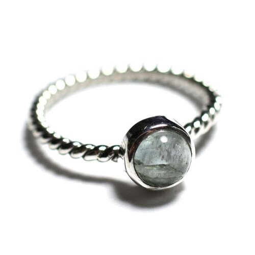 N231 - bague argent 925 et pierre - aigue marine 6mm anneau torsade