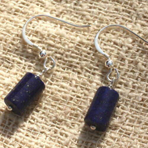 Boucles d'oreilles argent 925 et lapis lazuli colonnes 12x6mm