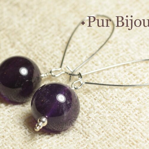 Boucles d'oreilles pierre semi précieuse - améthyste 16 mm