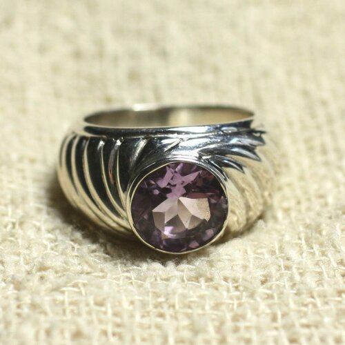 N121 - bague argent 925 et pierre - améthyste facettée rond 9mm