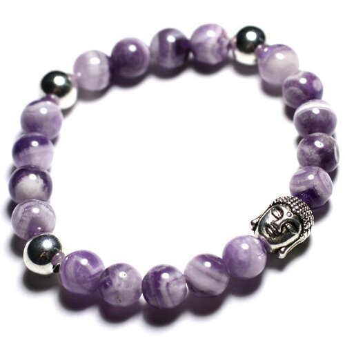 Bracelet bouddha et pierre semi précieuse - améthyste chevron