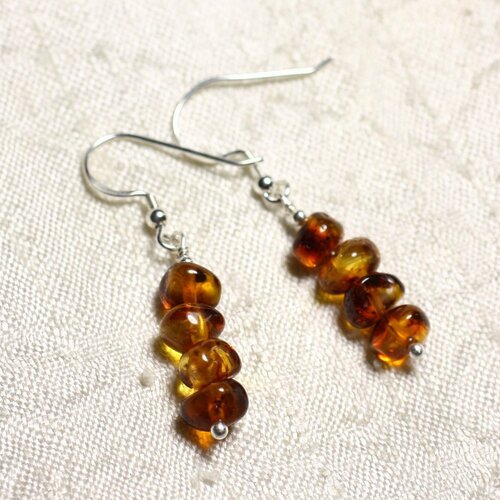 Boucles d'oreilles argent 925 et ambre naturelle rondelles 5-7mm