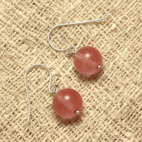 Boucles d'oreilles argent 925 et pierre - quartz cerise 10mm