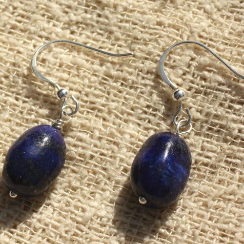 Boucles d'oreilles argent 925 et lapis lazuli olives 15x10mm