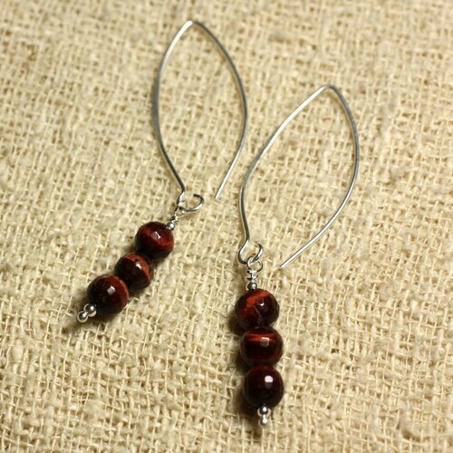 Boucles d'oreilles argent 925 crochets 40mm - oeil de taureau facetté 6mm