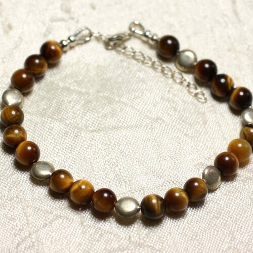 Bracelet argent 925 et pierre oeil de tigre 6mm