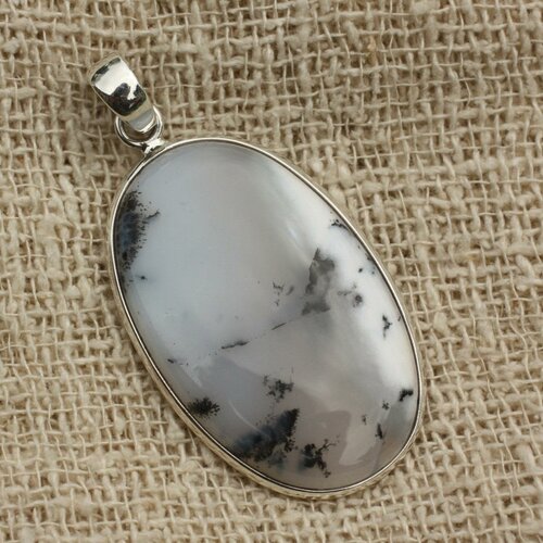 N3 - pendentif argent 925 et agate dendritique ovale 37x22mm