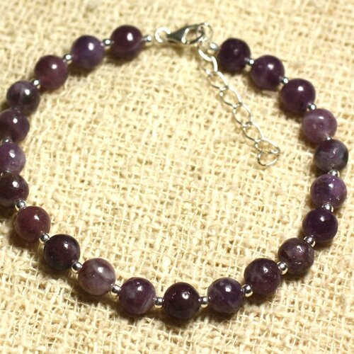 Bracelet argent 925 et pierre - lépidolite 6mm
