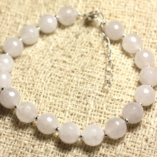 Bracelet argent 925 et pierre - jade blanche facettée 8mm