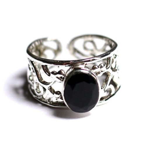 N224 - bague argent 925 et pierre - spinel noir facetté ovale 9x7mm