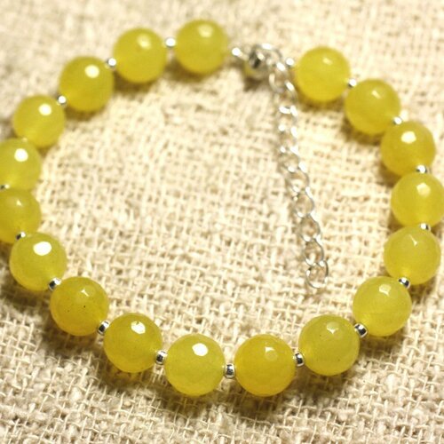 Bracelet argent 925 et pierre - jade jaune facettée 8mm