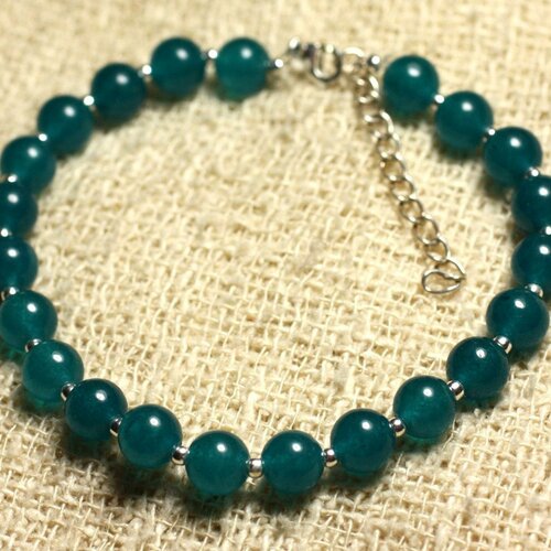 Bracelet argent 925 et pierre - jade bleu vert 6mm