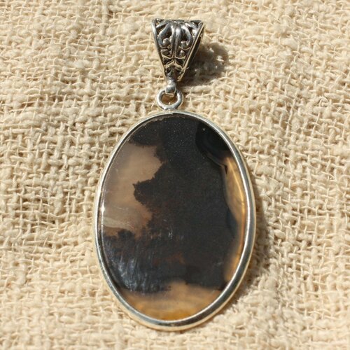 N6 - pendentif argent 925 et pierre - quartz dendritique ovale 43x26mm
