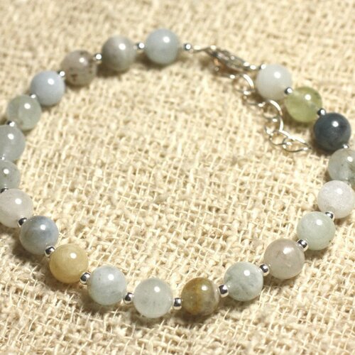 Bracelet argent 925 et pierre - aigue marine 6mm