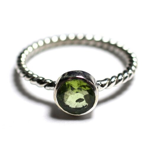 N231 - bague argent 925 et pierre - péridot facetté 6mm anneau torsade