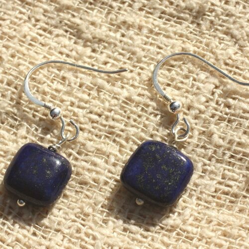 Boucles d'oreilles argent 925 et lapis lazuli carrés 10mm