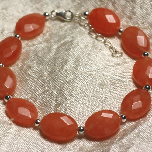 Bracelet argent 925 et pierre - jade orange ovales facettés 14x10mm