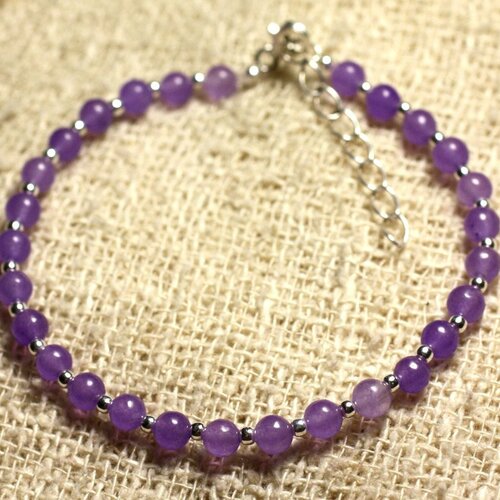 Bracelet argent 925 et pierre - jade violet mauve 4mm