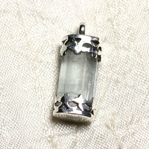 N11 - pendentif argent massif 925 et pierre - aigue marine brute 29mm