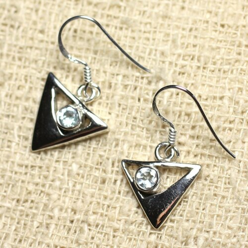Bo232 - boucles d'oreilles argent 925 et pierre - triangles 15mm topaze bleue
