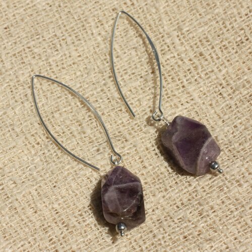 Boucles d'oreilles argent 925 - améthyste facettée 15x10mm